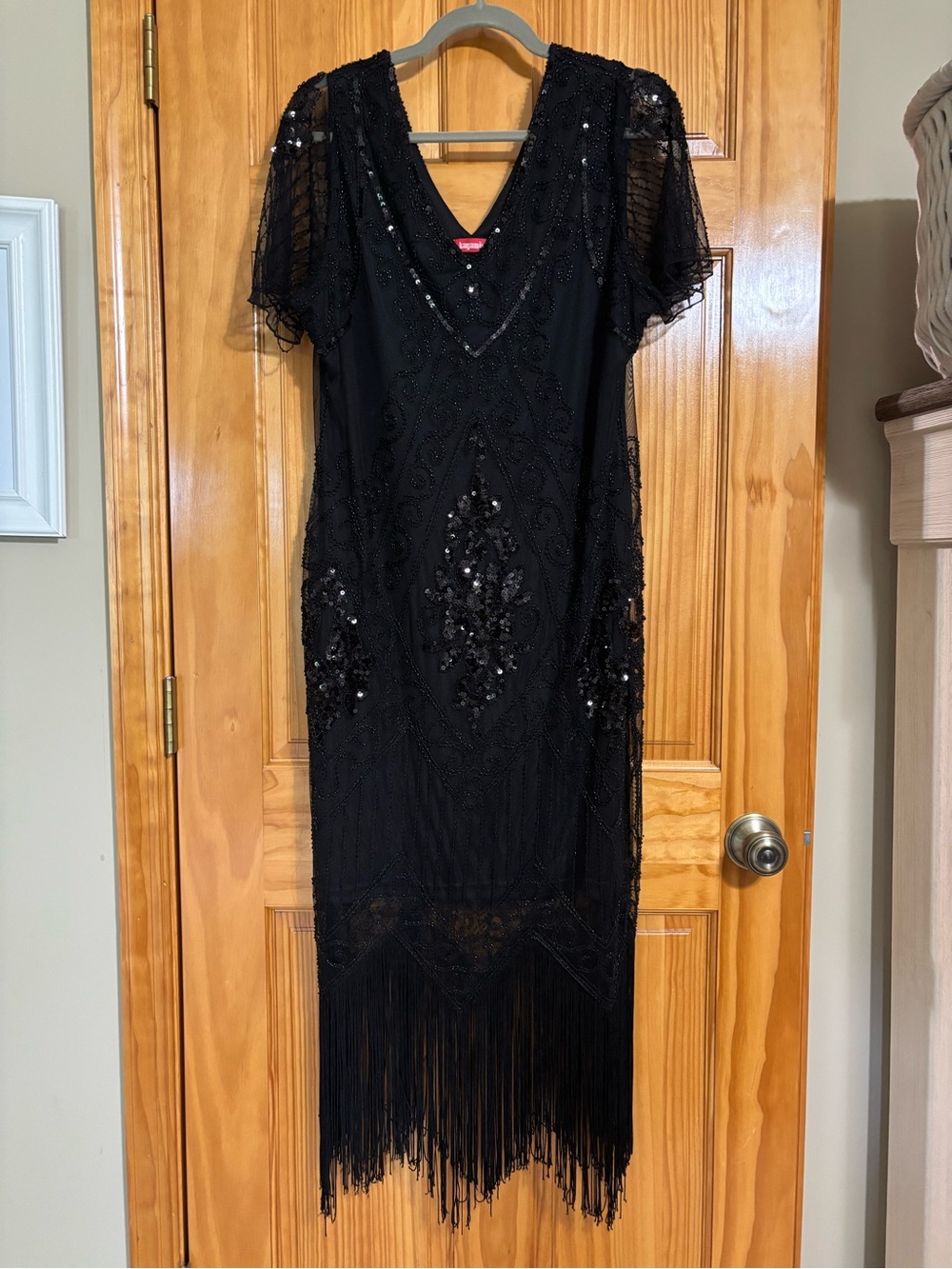 Black Beaded Fringe Women's Dress Roaring 20s